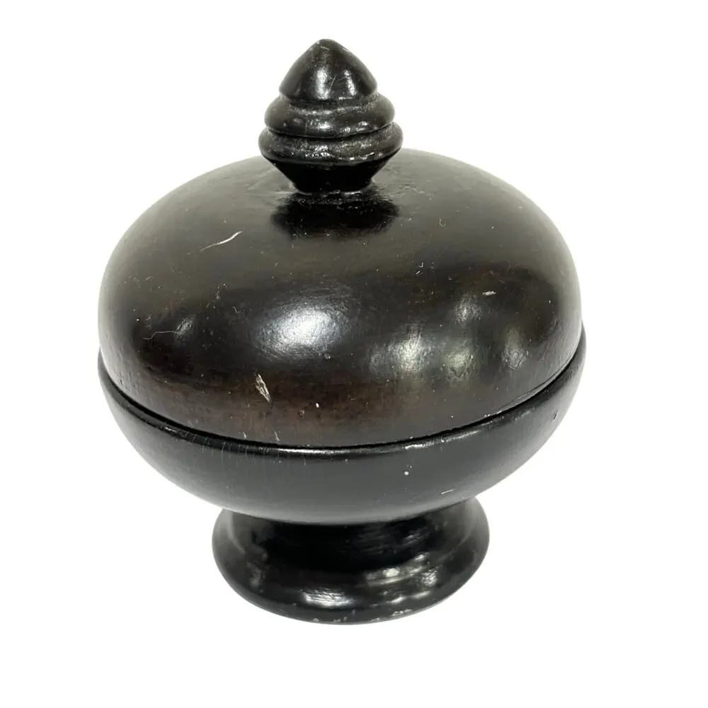 Turned Wood Wooden container dark finish miniature trinket ring collectible box